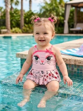 Betsey Johnson Cat Pink/Black Baby Girl
Swimsuit Size 12 Months